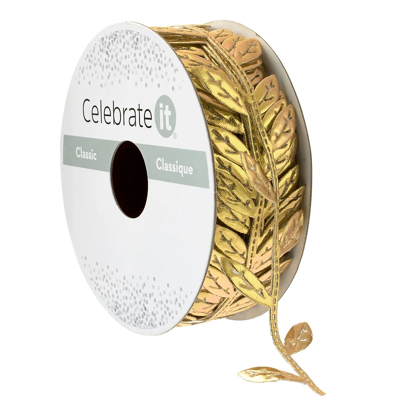 1" x 3yd. Gold Leaf Ribbon by Celebrate It® Classic