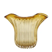 14" Orange Glass Ribbed Ombre Vase with Folded Curve Opening