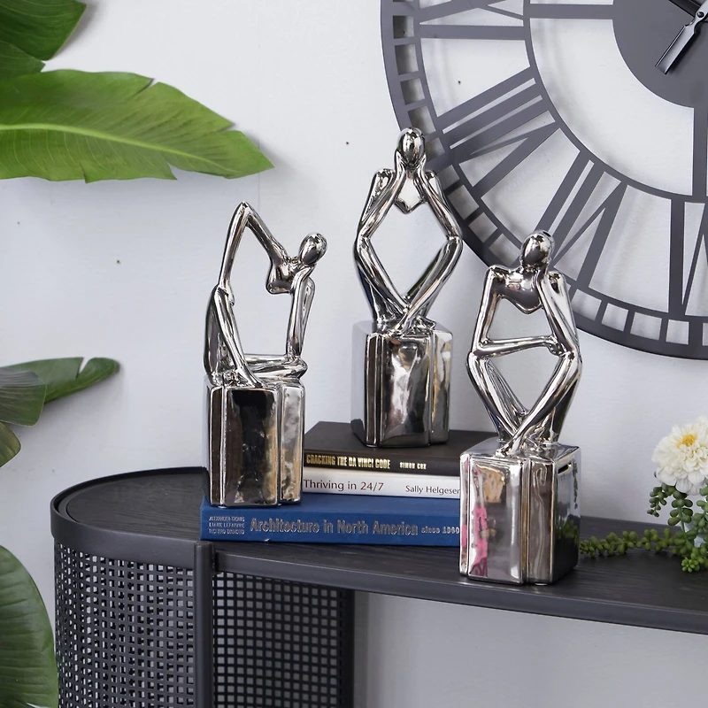 CosmoLiving by Cosmopolitan Silver Ceramic Sculpture Set