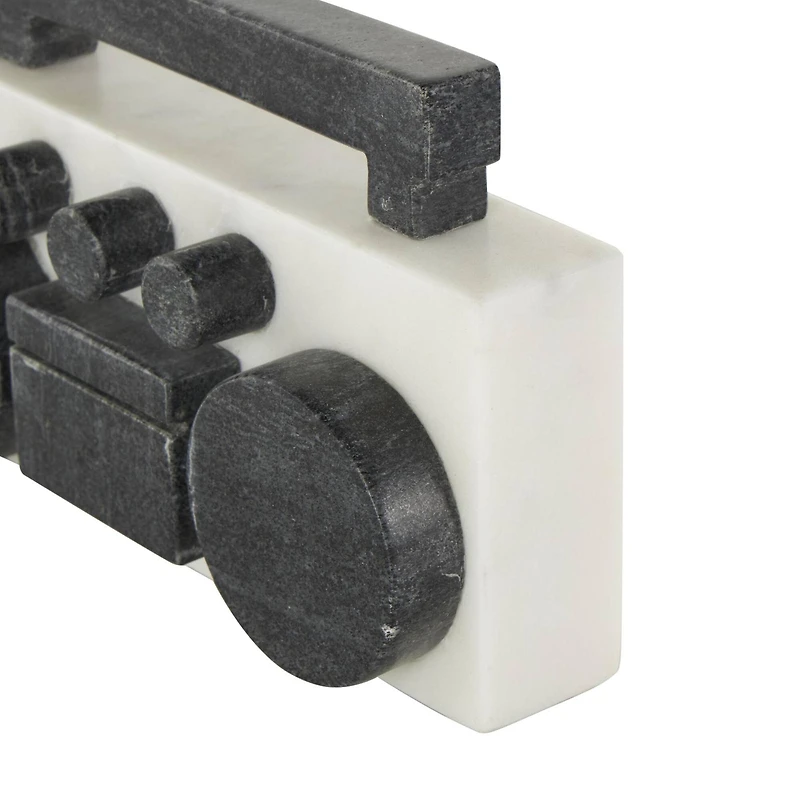 8" White Marble Radio Radio Sculpture with Black Accents