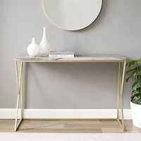 Walker Edison Gray Faux Vein Cut Marble/Gold Geometric Side Entry Table