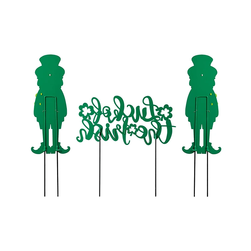 Glitzhome® 26" St. Patrick's Metal Leprechaun & Luck of the Irish Yard Stake Set