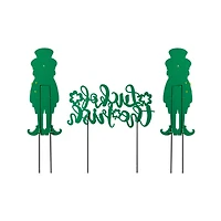 Glitzhome® 26" St. Patrick's Metal Leprechaun & Luck of the Irish Yard Stake Set