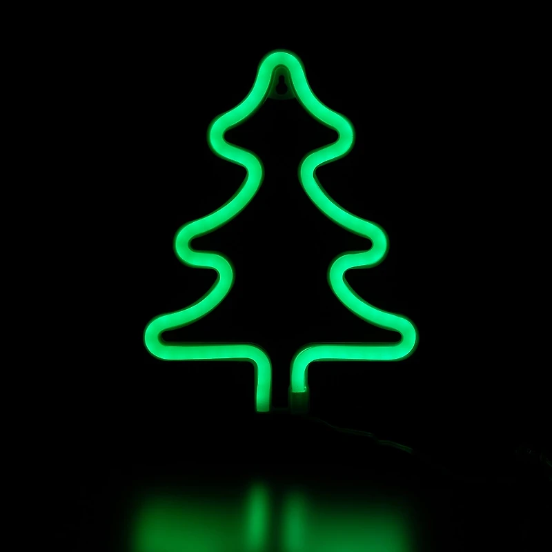 9.5" Green Neon LED Christmas Tree Window Silhouette