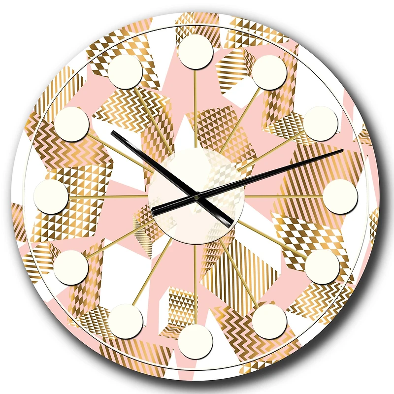 Designart 'Gold And Rose Cubes I Mid-Century Modern Wall Clock