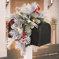 36" x 16" Pre-Lit Flocked Pine Mailbox Swag