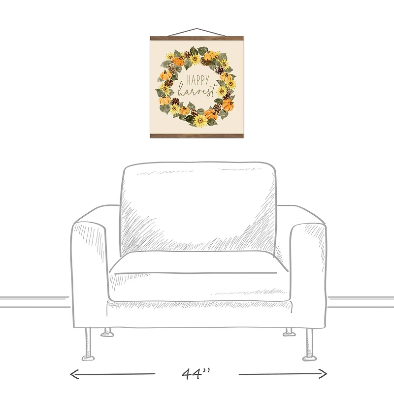 Happy Harvest Sunflower Wreath Teak Hanging Canvas