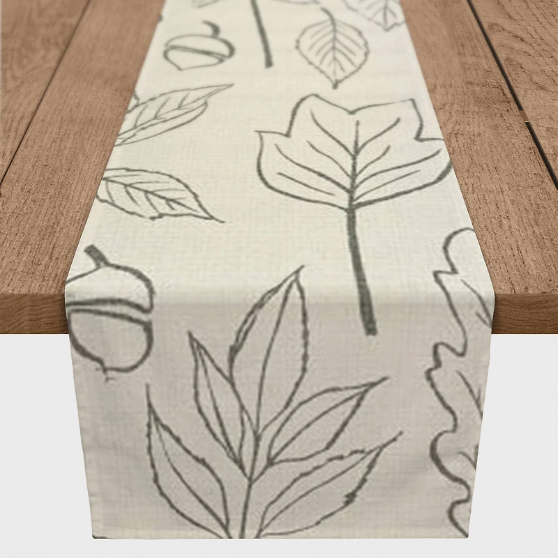72'' White Leaf Pattern Cotton Twill Runner