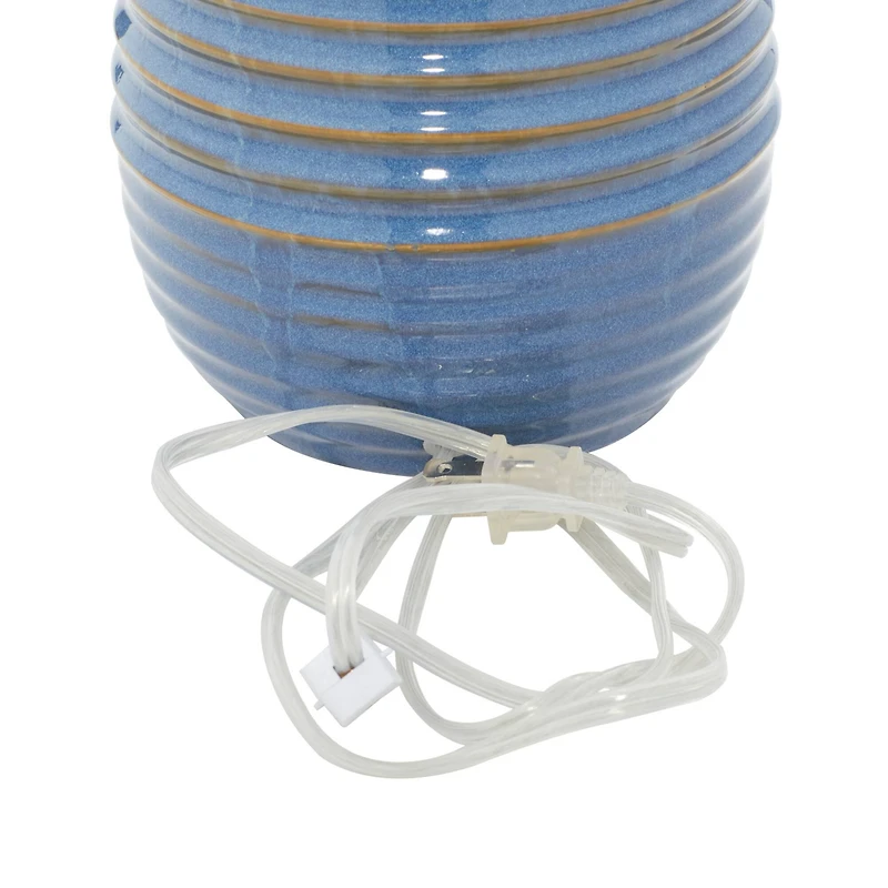 Blue Ceramic Rustic Table Lamp, 28" x 15" x 15"