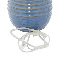 Blue Ceramic Rustic Table Lamp, 28" x 15" x 15"