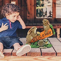 Design Toscano 10.5" Bunny Bunch Welcome Sign Statue