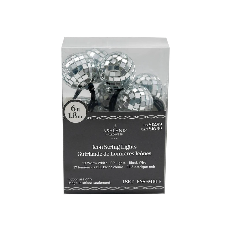 10ct. Warm White LED Silver Disco Ball Icon String Lights by Ashland®