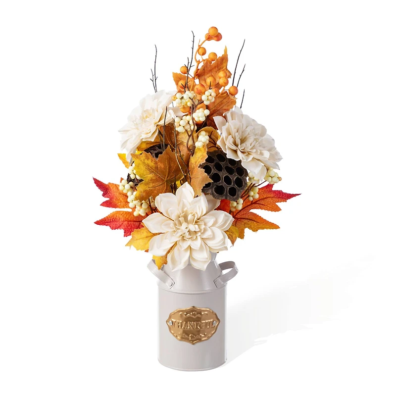 Glitzhome® 22" Fall Dahlia, Lotus Pod and Berry Centerpiece