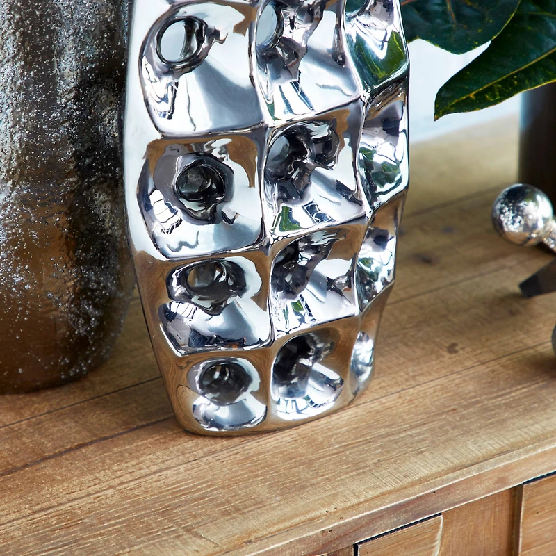 Silver Ceramic Modern Vase, 14" x 8" x 4"