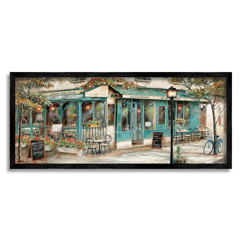 Stupell Industries European City Streets Traditional Restaurant Architecture Sidewalk Scene Framed Wall Art
