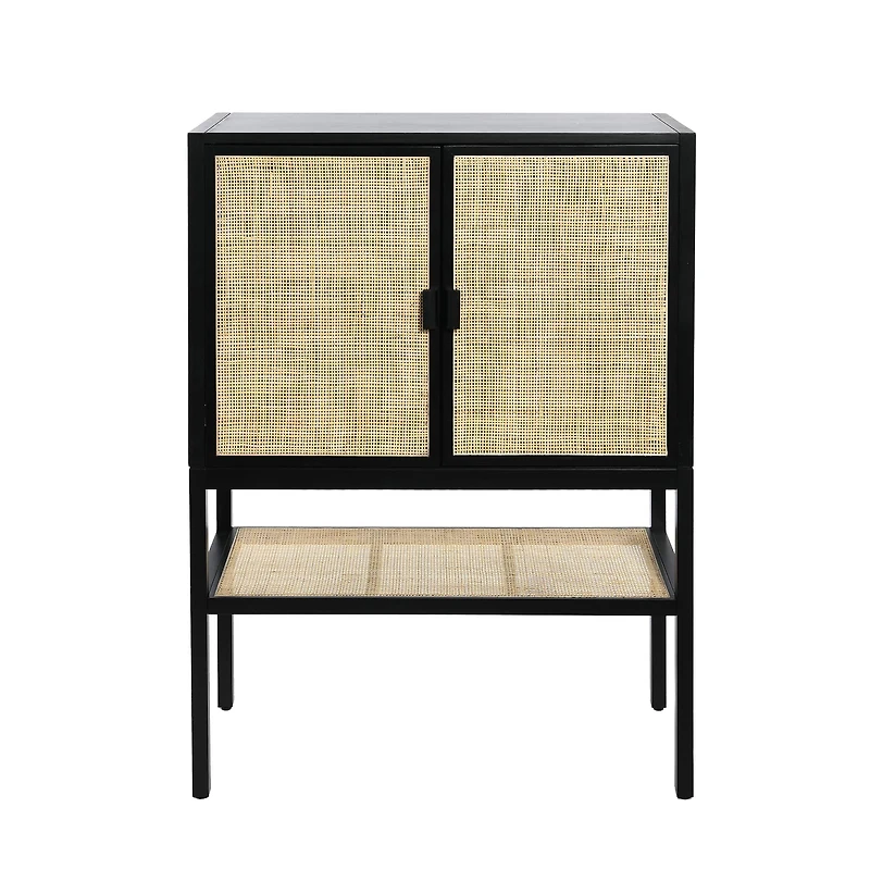 Hello Honey® 47" Boho Woven Rattan and Wood Cabinet with Doors, Shelf