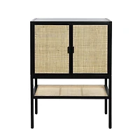 Hello Honey® 47" Boho Woven Rattan and Wood Cabinet with Doors, Shelf