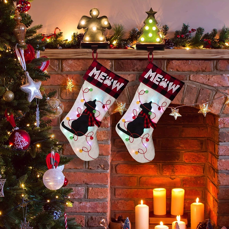 Glitzhome® 21" LED Cat Christmas Stockings, 2ct.