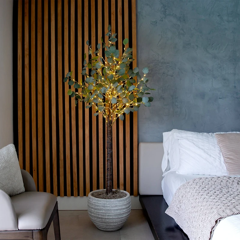 5ft. Pre-Lit Artificial Eucalyptus Tree with Warm White LED Lights