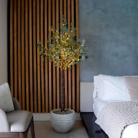 5ft. Pre-Lit Artificial Eucalyptus Tree with Warm White LED Lights