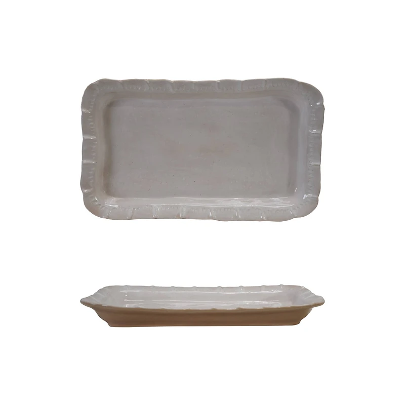 Hello Honey Stoneware Platter with Ruffled Edge, White