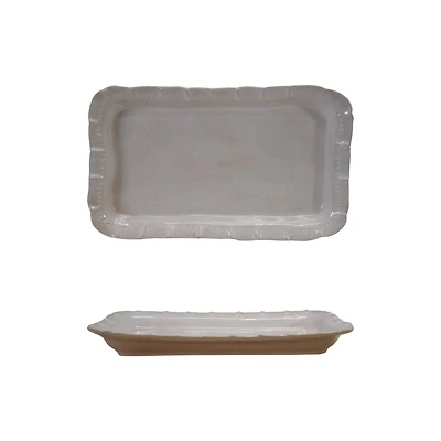 Hello Honey Stoneware Platter with Ruffled Edge, White
