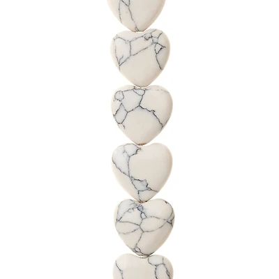 White Howlite Heart Semi-Precious Beads by Bead Landing™, 12mm