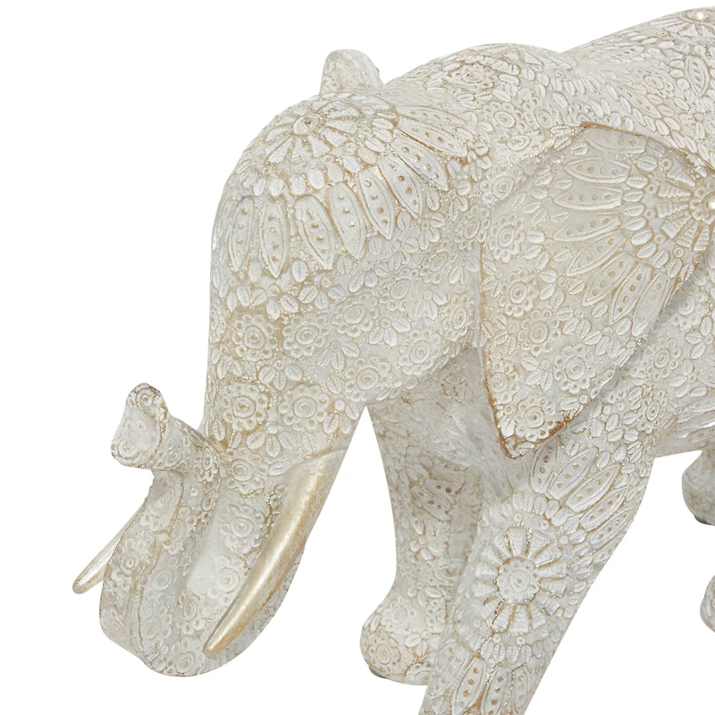 14" White Resin Eclectic Elephant Sculpture