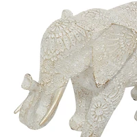 14" White Resin Eclectic Elephant Sculpture