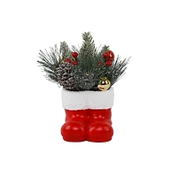 6" Christmas Arrangement In Cement Santa Boots