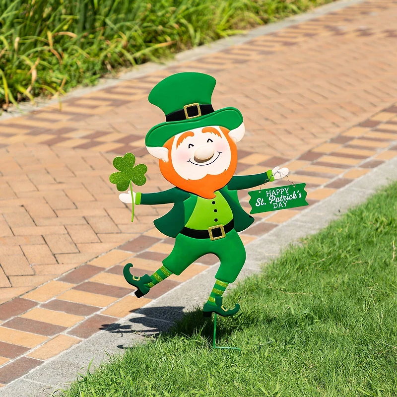 Glitzhome® 36" St.Patrick's Metal Leprechaun Yard Stake
