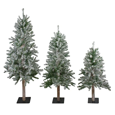 3ft., 4ft, & 5ft. Unlit Flocked Alpine Artificial Christmas Tree Set