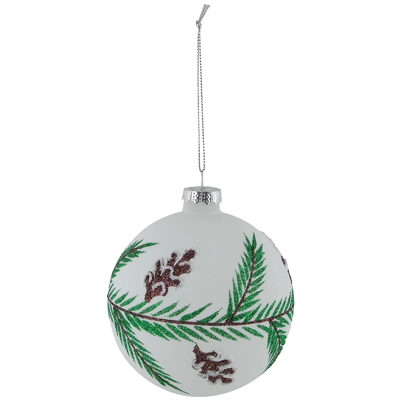 Glittered Glass Ball Christmas Ornaments with Pine Cones  - 4" (100mm) - 4ct
