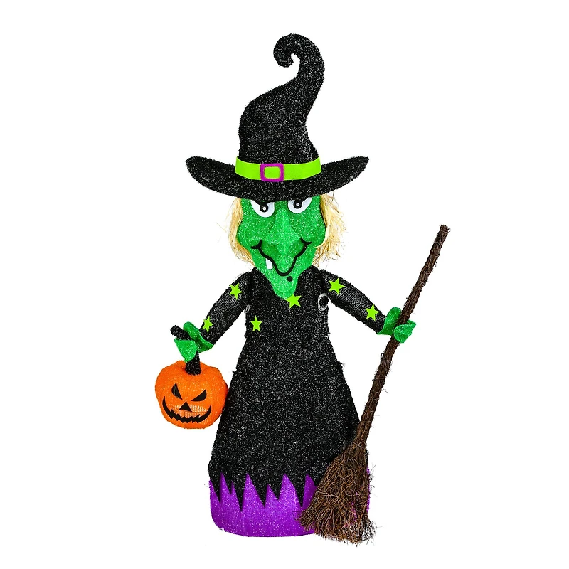 39'' Pre-Lit Green Witch with Broom Halloween Décor