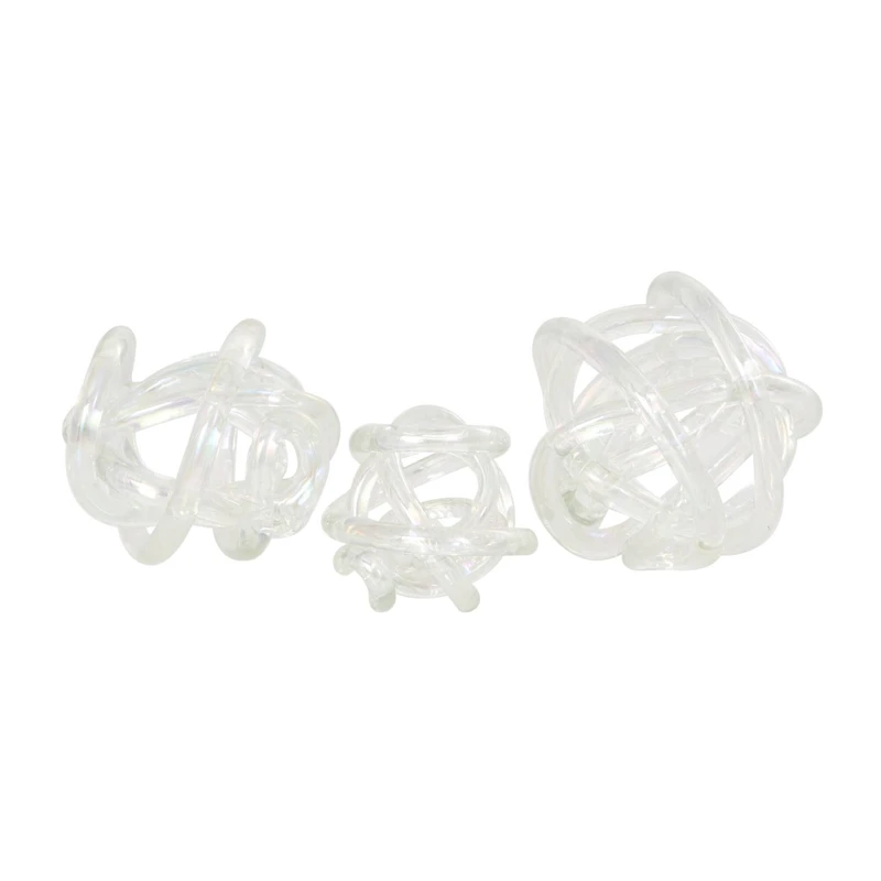 Clear Glass Knotted Ball Sculpture Set