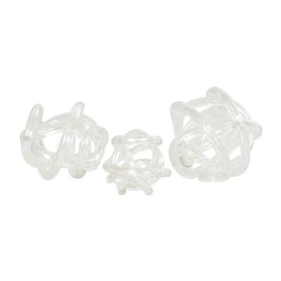 Clear Glass Knotted Ball Sculpture Set