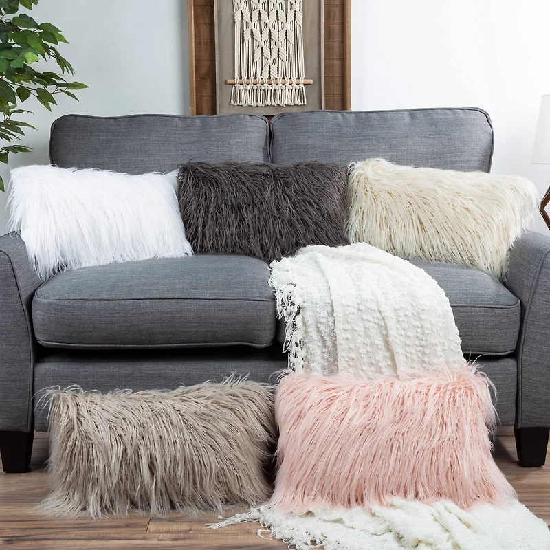 Hastings Home Faux Fur Lumbar Pillow