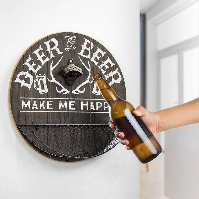 Deer & Beer Bottle Opener & Cap Catcher Wall Décor