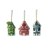 Hello Honey® 3 Pack 5" Beaded & Embroidered House Felt Ornaments