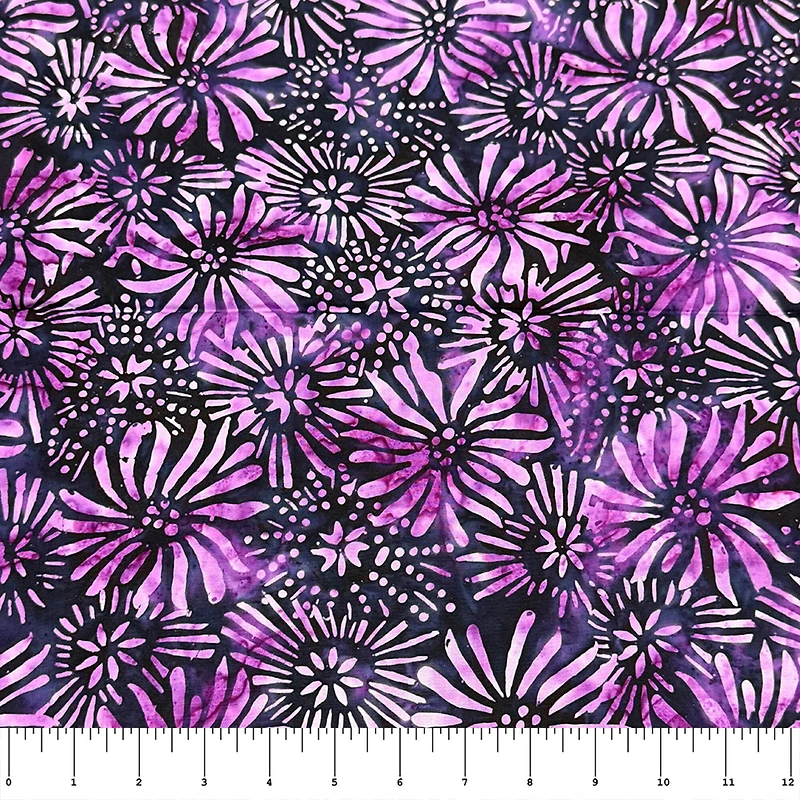 Feldman Batik Plum Tonal Stamp Daisy Cotton Fabric