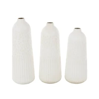 White Metal Textured Decorative Vase with Honeycomb Pattern Set