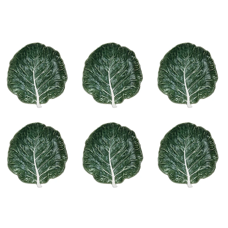 Hello Honey® 9" Green Hand-Painted Embossed Stoneware Cabbage Plates, 6ct.