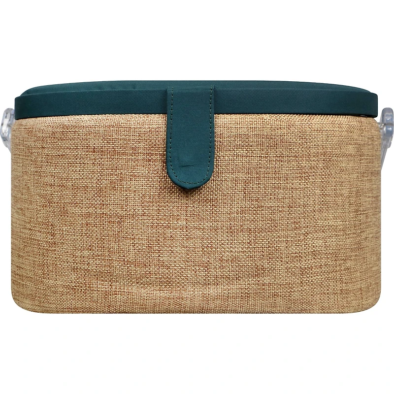 SINGER® Large Burlap Fabric Premium Round Sewing Basket with Travel Sewing Kit