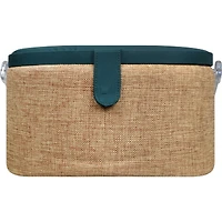 SINGER® Large Burlap Fabric Premium Round Sewing Basket with Travel Sewing Kit