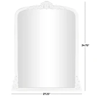 27" x 35", White Wooden  Arched Wall Mirror with Scroll Details