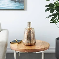 Bronze & Cream Foiled Metal Vase with Blue Accents