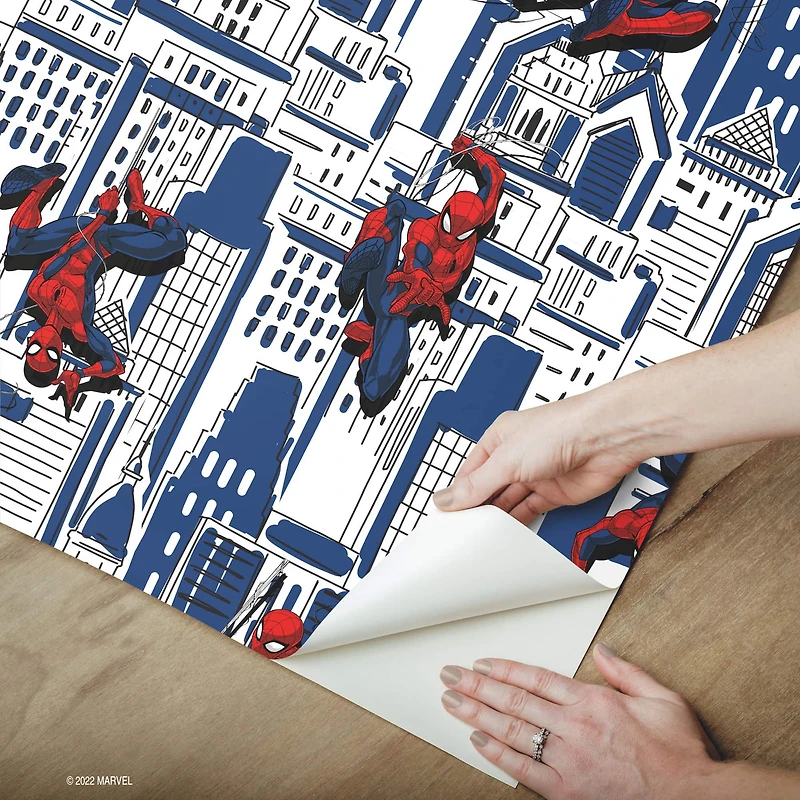 RoomMates Blue Spider-Man Cityscape Peel & Stick Wallpaper