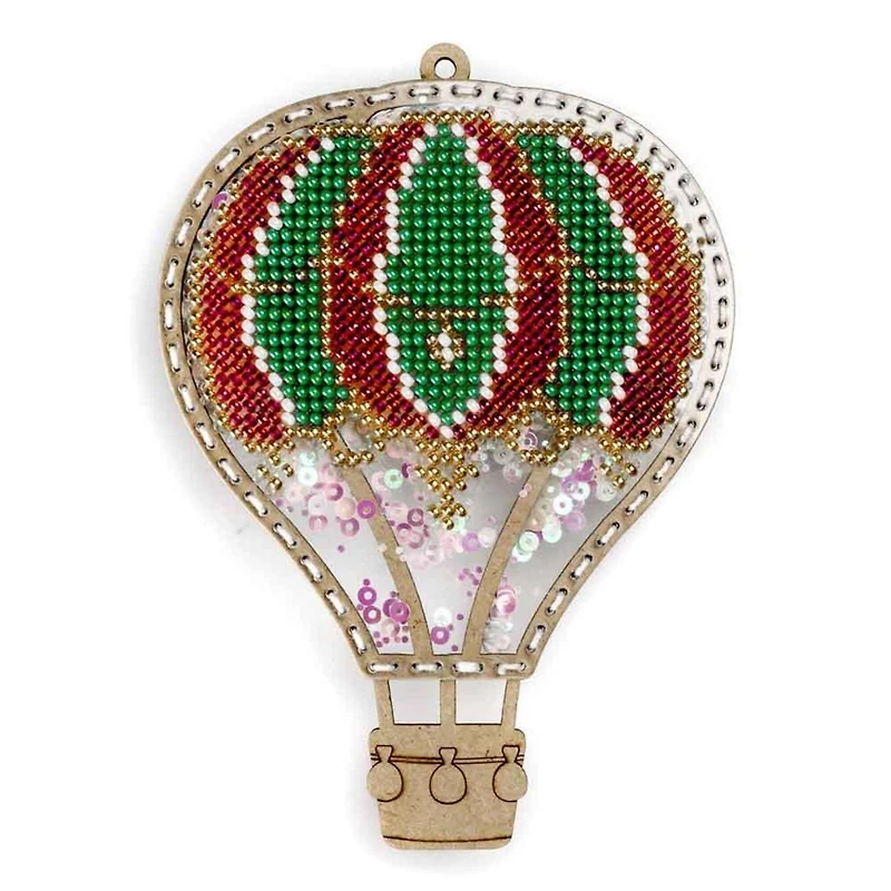 Wonderland Crafts Red & Green Hot Air Balloon Christmas Ornament Bead Embroidery Kit