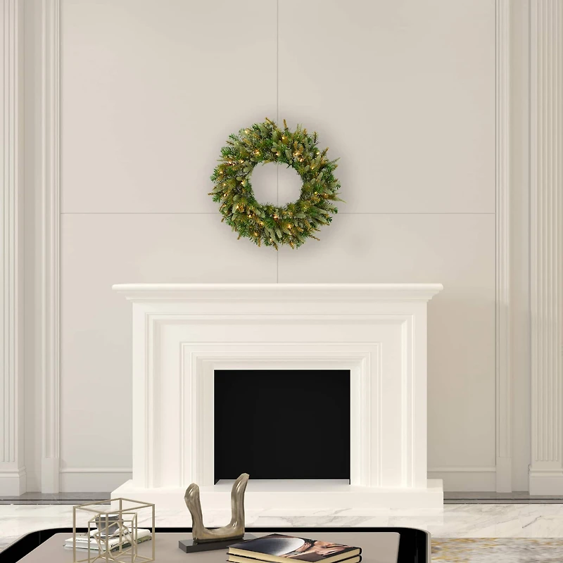 24" Pre-Lit Cashmere Christmas Wreath, Warm White LED Lights