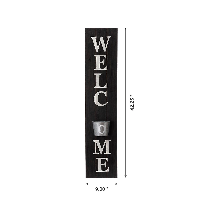 Glitzhome® 42" Wooden Black Welcome Porch Sign with Metal Planter